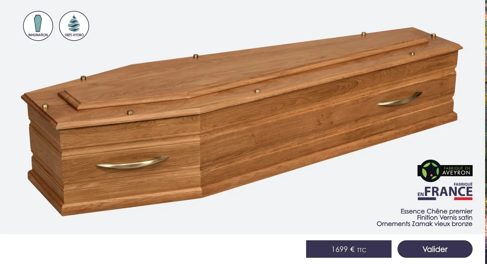 Cercueil en bois teinté modèle Panazol fabrication française.