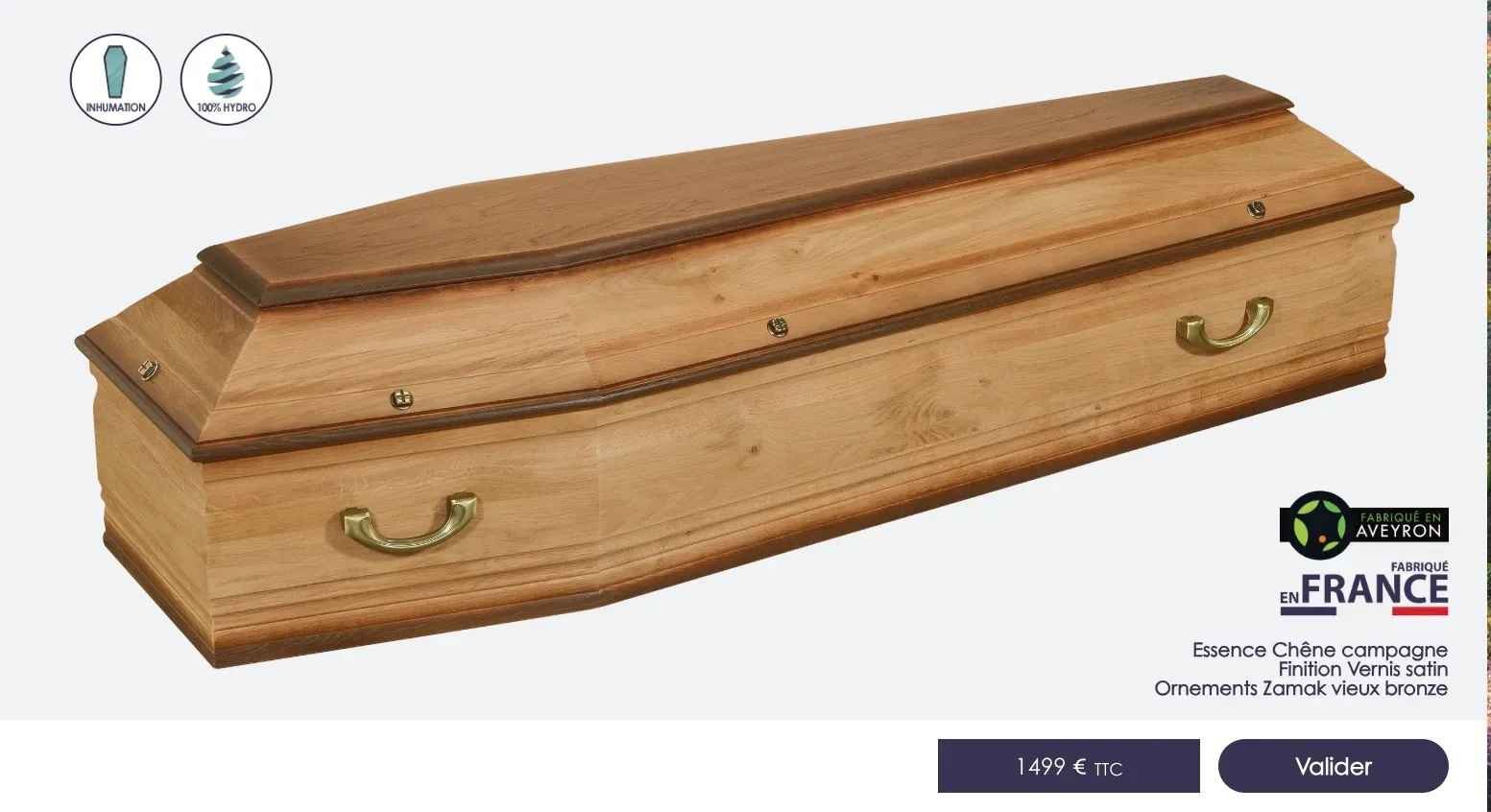 Cercueil en bois massif modèle Taller pour obsèques.