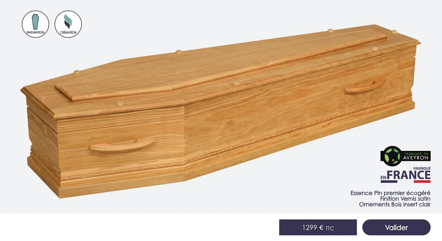 Cercueil en bois clair modèle Brax fabriqué en France.