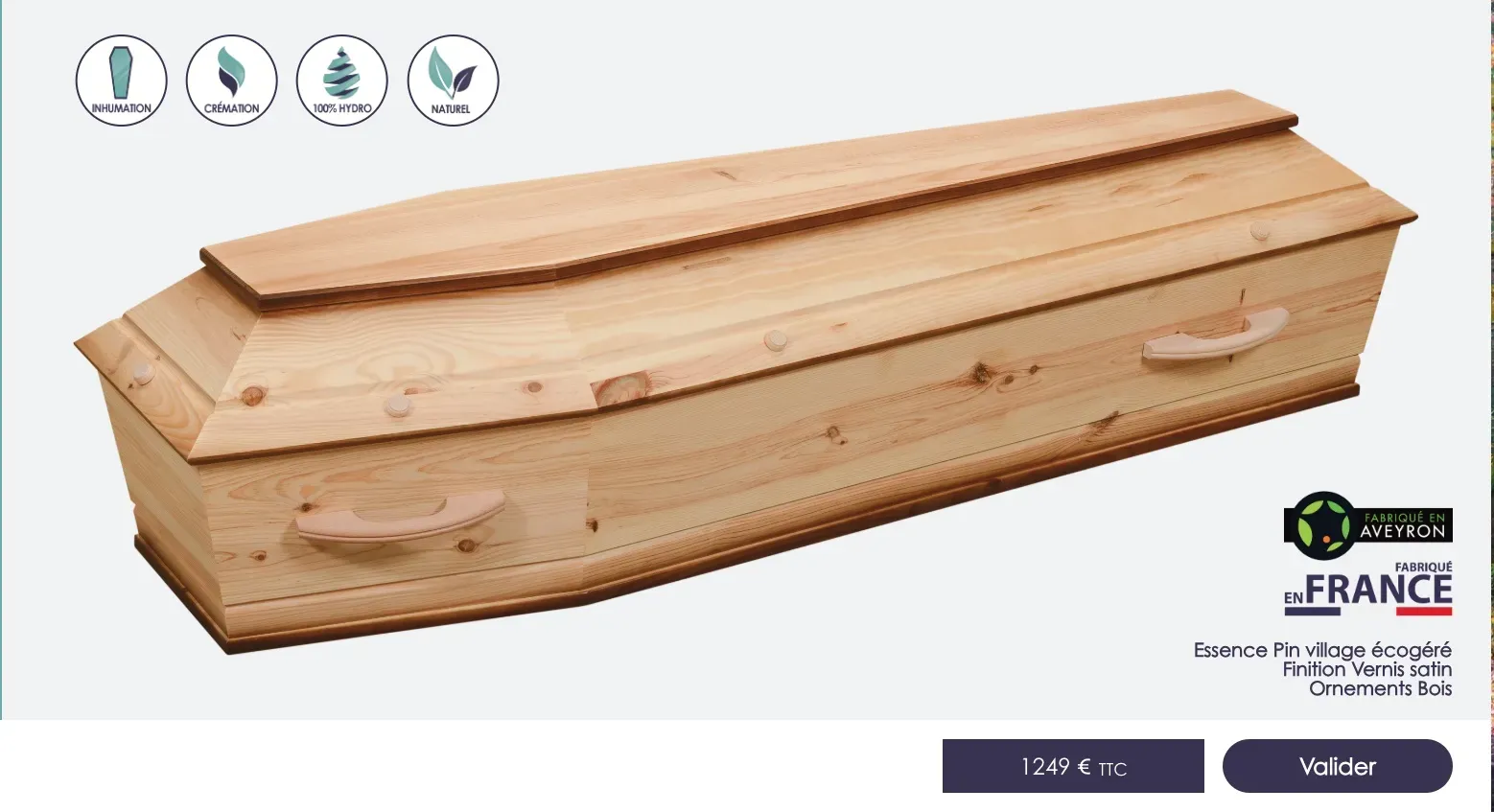 Cercueil en bois modèle Tallans pour cérémonie d'obsèques.