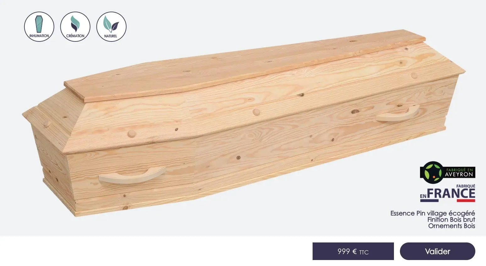 Cercueil en bois modèle Trebois pour cérémonie funéraire.